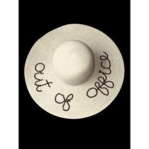 Nicole Marciano Big Floppy Ivory 100% Straw “OUT OF OFFICE” Beach Vacation Hat